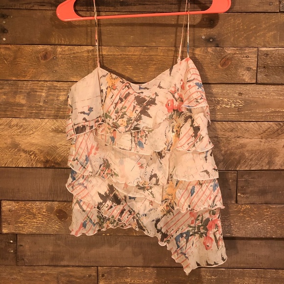 Tops | Bcbg Maxazria Ruffled Tank Top 10 Silk | Poshmark